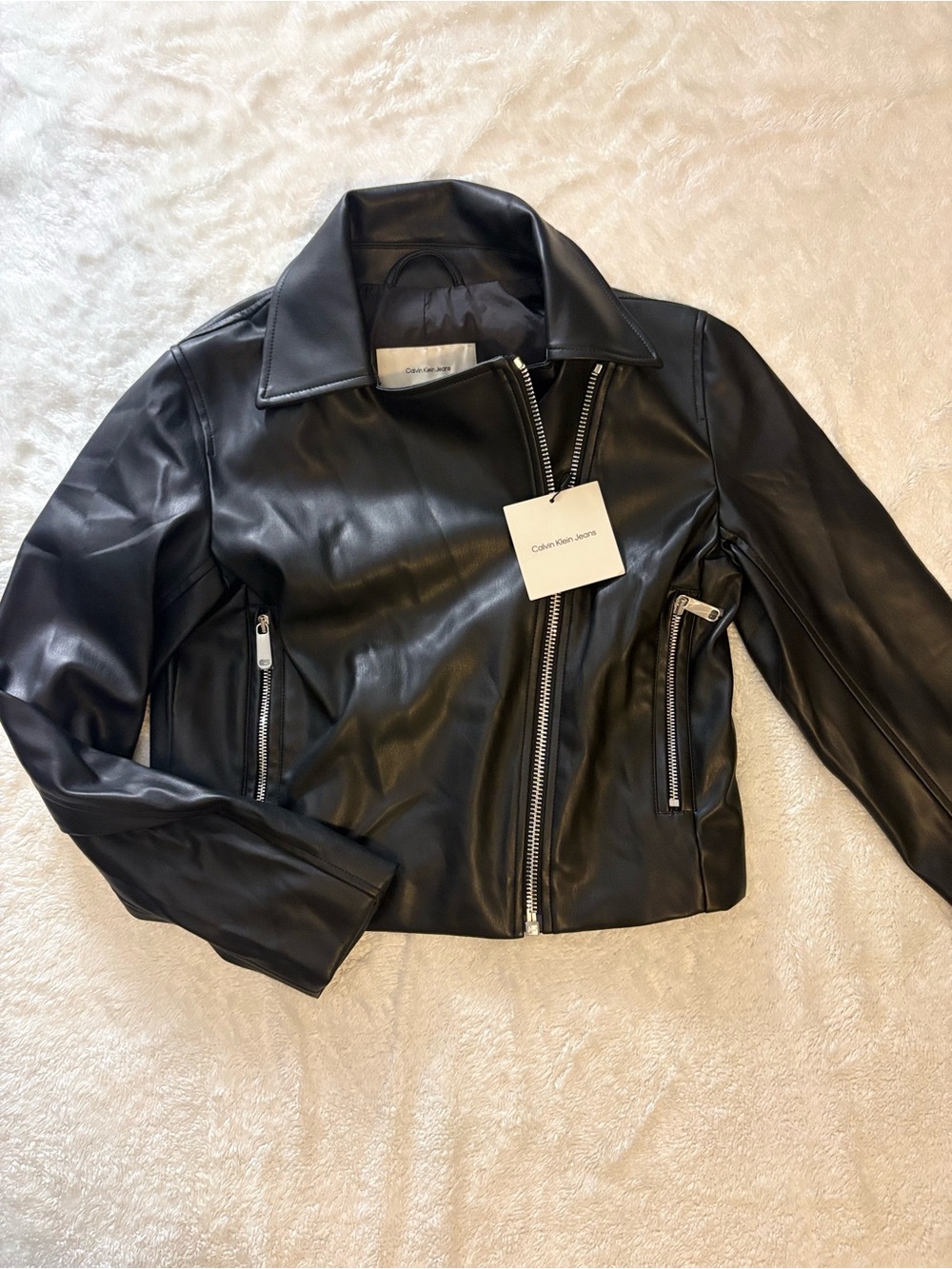 Calvin Klein Black Faux Leather Moto Jacket